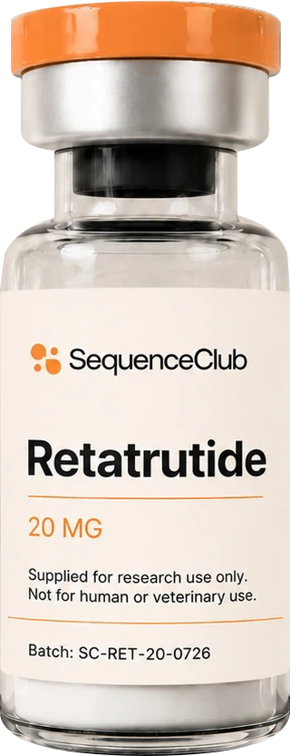 Sequence Club Retatrutide 20 mg vial, label batch SC-RET-20-0726